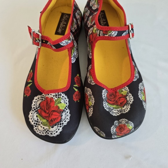 Hot Chocolate - Chocolaticas Mary‎ Jane Flats Rose Lace Print Buckle Shoes 7.5 - Picture 2 of 11